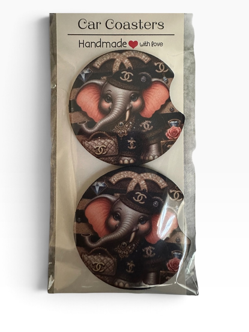 Handmade Elephant Key & Card Holder — Black and Pink Accent